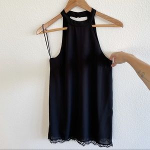 Lulu's Black High Neck Lace Trim Mini Dress XS